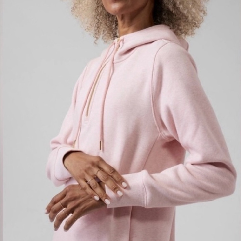 Athleta Cozy Karma 1/4 Zip Hoodie Sweatshirt Orchard Pink Heather